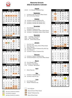 2022-2023 Day By Day Schedule