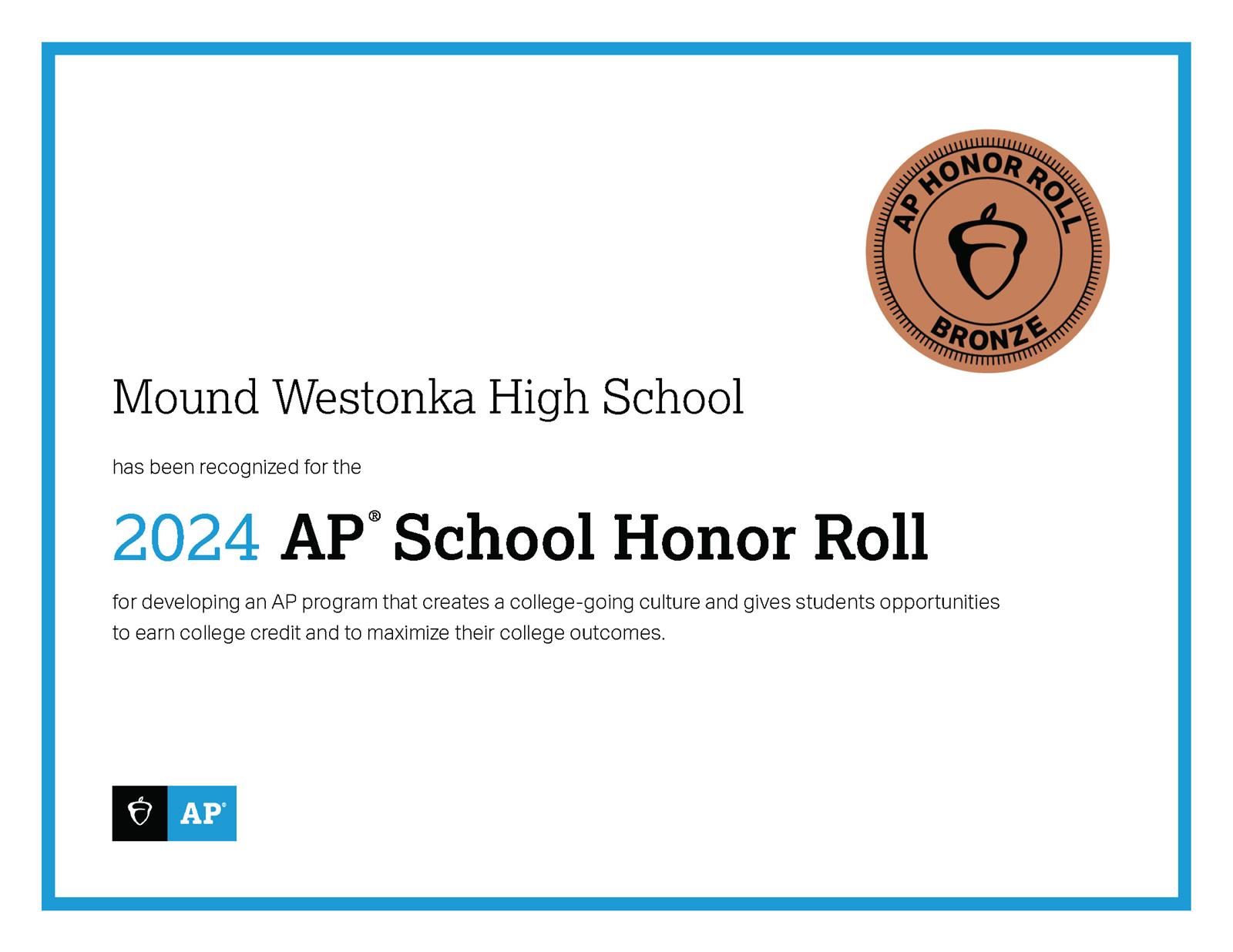  AP School Honor Roll certificate