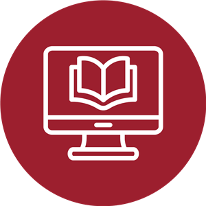 computer and book icon on red background