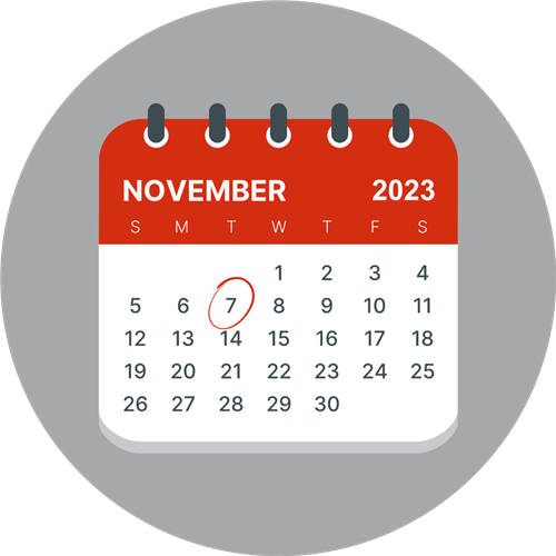 november 2023 calendar with nov 7 circled in red